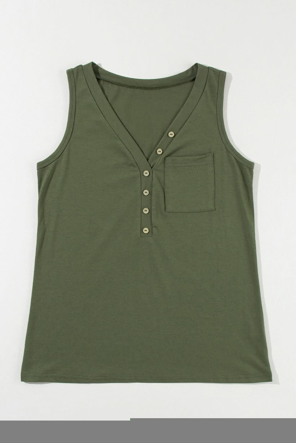Jungle Green Half Button V Neck Patched Pocket Tank Top - Love Salve